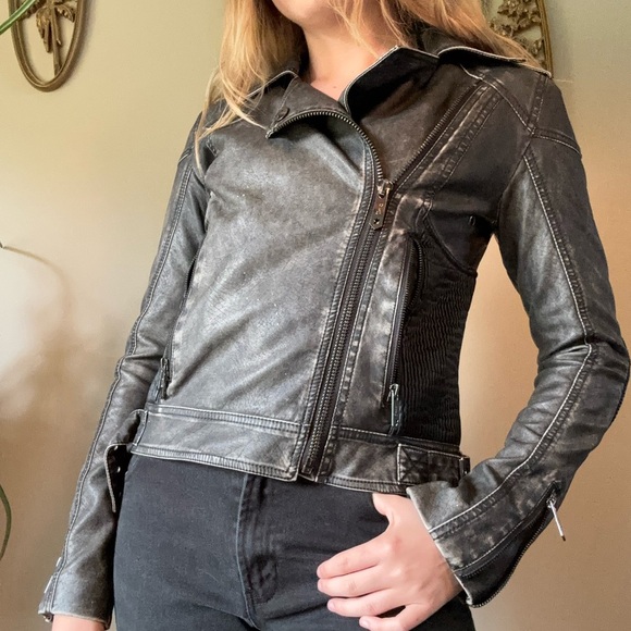 Circus by Sam Edelman Black Distressed Faux Leather Jacket - Picture 8 of 10